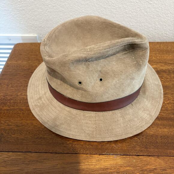 Eddie Bauer Hat Cowboy Strap Back Large Tan Brown Suede Leather Outdoor Mens - Picture 5 of 12